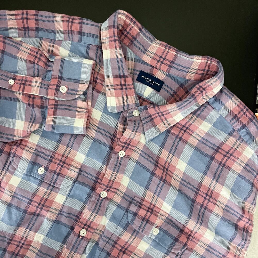 Proper Cloth Shirt Mens 4XLT Plaid Linen Cotton Button Up Long Sleeve Pocket